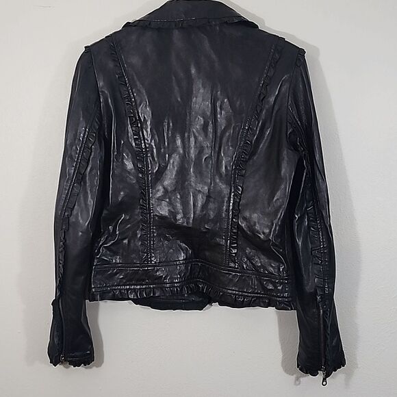 Kenna-T black leather moto ruffled leather jacket size large - Picture 8 of 11